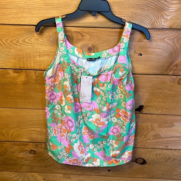 Emery Rose Womens Green Pink Multicolor Floral Print Tank Sm summer lightweight - Picture 1 of 8